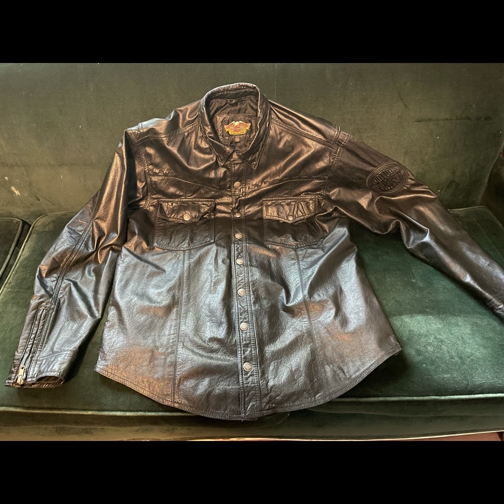 Harley Davidson black leather button front shirt